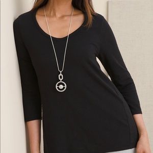 {Chico’s} Cotton blend slub high low tee. Size 2 Black